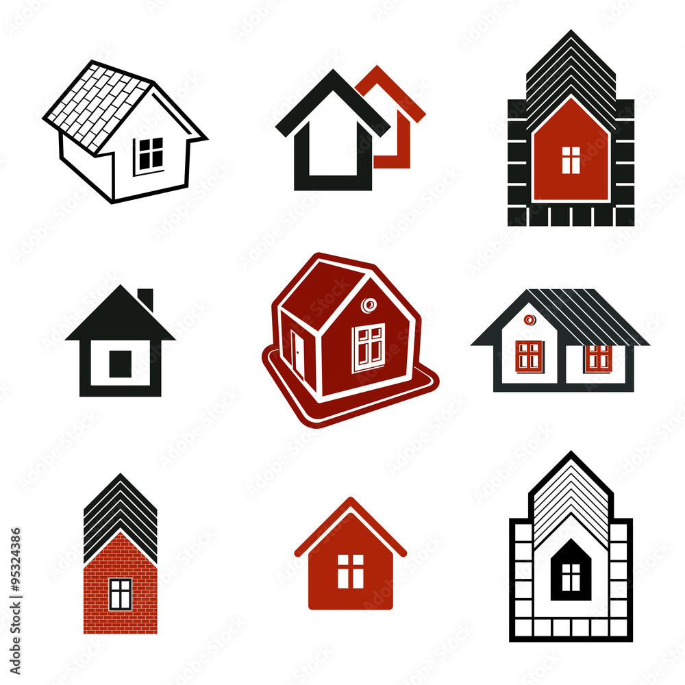 Different houses icons for use in graphic design, set of mansion