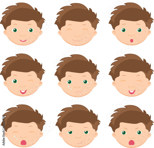 Boy emotions: joy, surprise, fear, sadness, sorrow, crying, laug