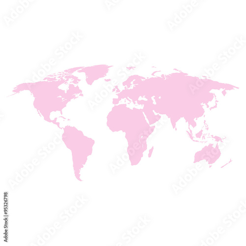 World map pink colored on a white background