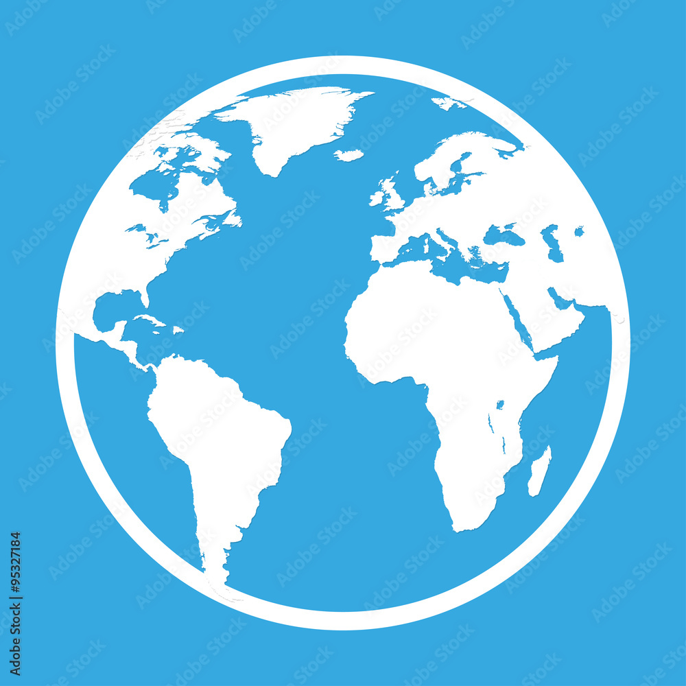 Icon of earth globe in flat style on blue background