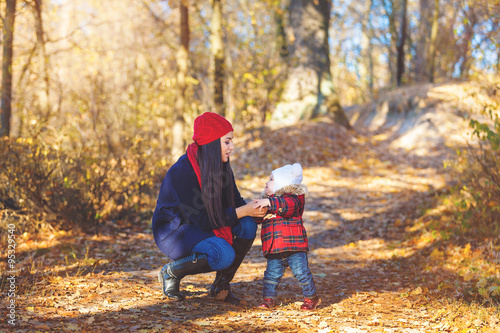 Happy family playing outdoors in park, Winter, autumn life