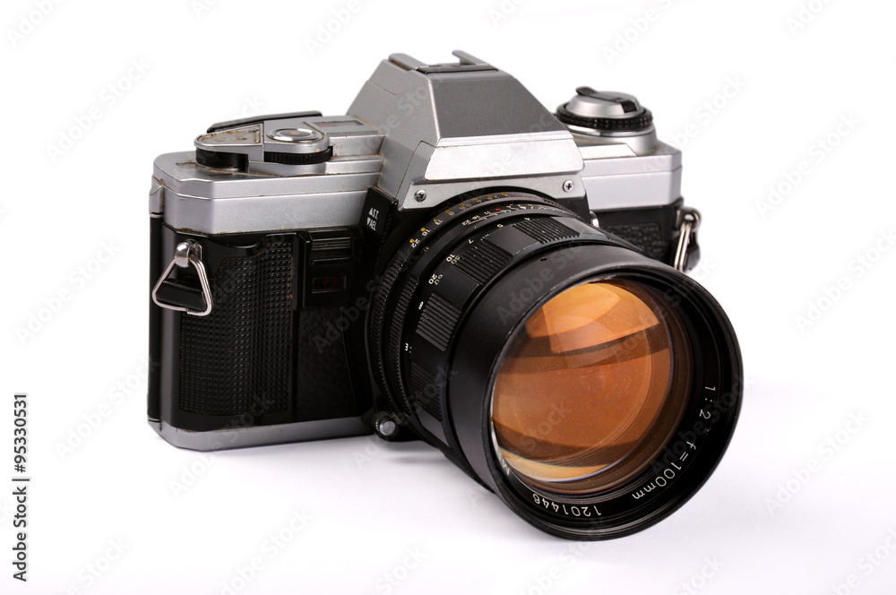 Old, retro, vintage  camera isolated over white with clipping pa