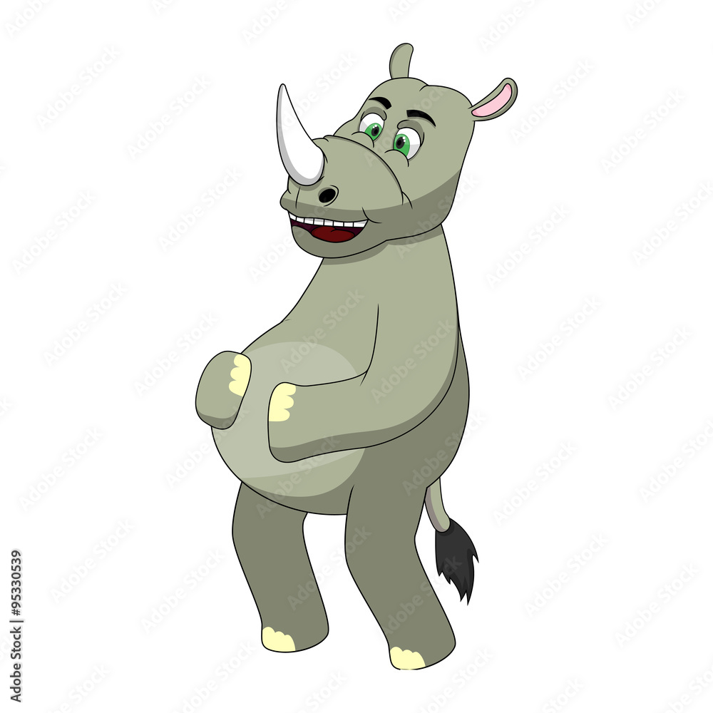 Fototapeta premium Rhinoceros Cartoon Vector Illustration