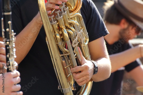Canvas Print Music in the street, artists and musicians united in the love of the show