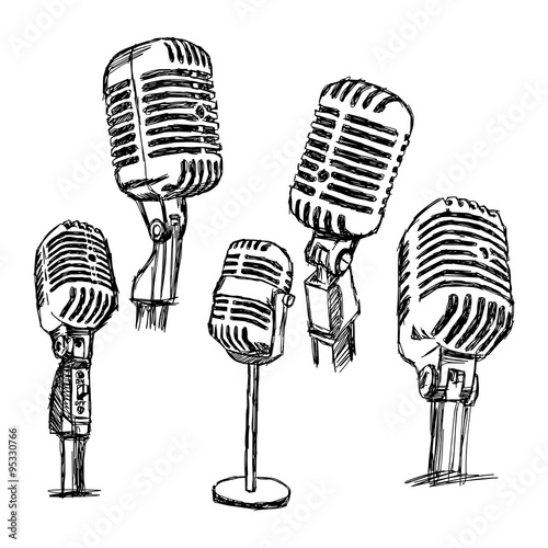 illustration vector doodle hand drawn retro microphone set, info