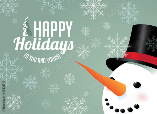 Snowman and snowflake holiday greeting. EPS 10 vector, grouped for easy editing, No open shapes or paths.