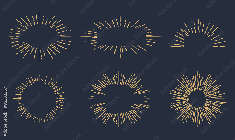 Fototapeta premium Sun burst vintage shapes collection set of sun ray frames retro vector design elements