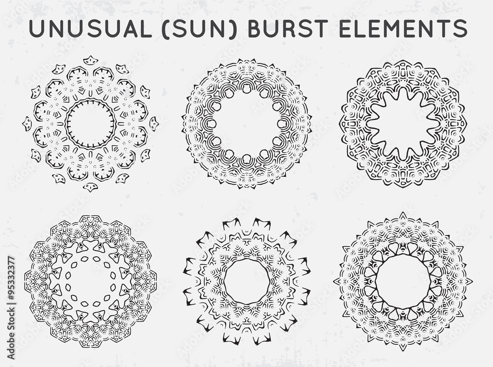 Sun burst vintage shapes collection set of sun ray frames retro vector design elements