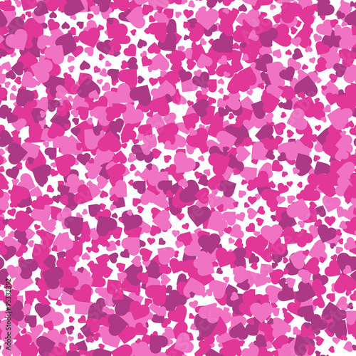 Seamless pattern with pink, violet and purple hearts