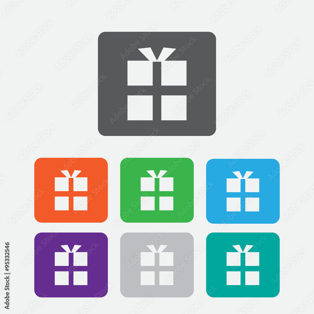 Obraz premium vector gift box icon. Round color square buttons.
