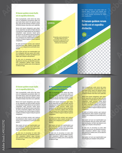 Vector empty tri-fold brochure print template design, trifold bright booklet or flyer