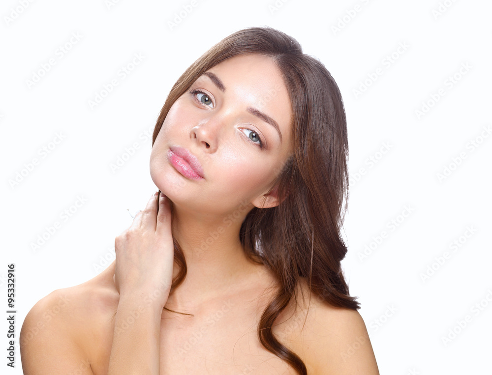 Close up portrait of beautiful young woman face. Isolated on white background Close up portrait of beautiful young woman face. Isolated on white background