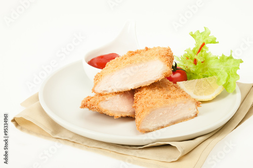 Fried chicken meat in breadcrumbs