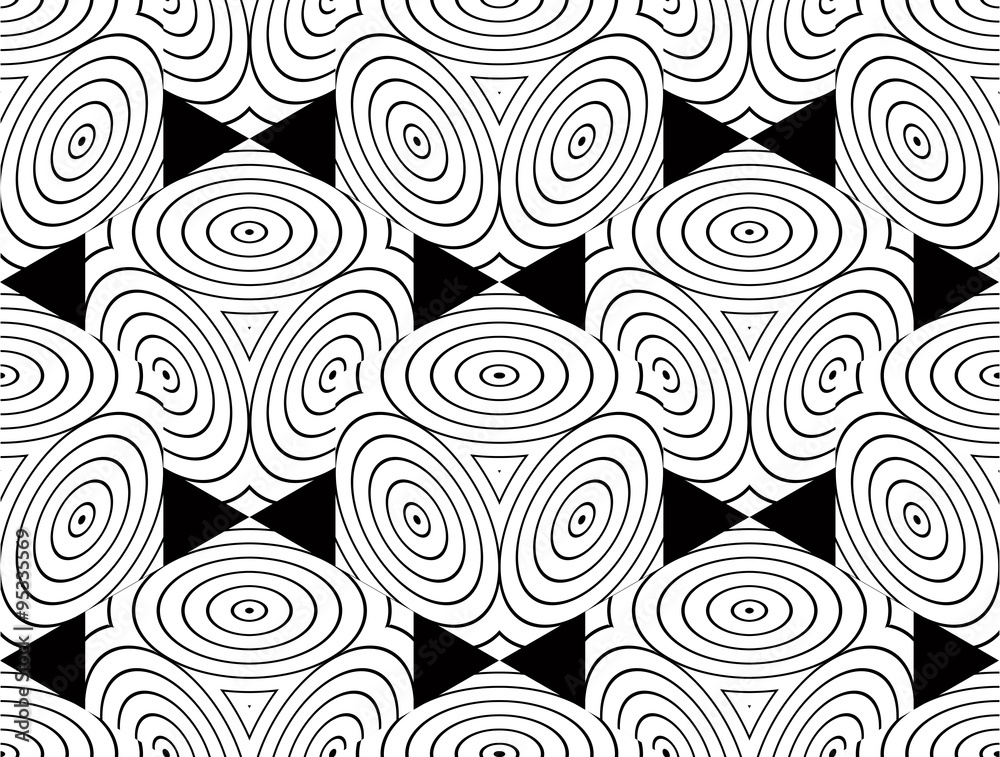 Contrast black and white symmetric seamless pattern with interwe Contrast black and white symmetric seamless pattern with interwe