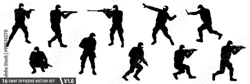 10 swat officers silhouette vector set v.01