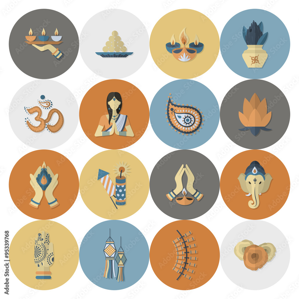 Diwali. Indian Festival Icons