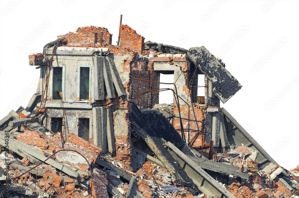 Fototapeta premium Completely ruined brick building