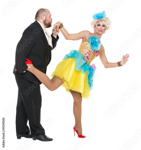Eccentric Fat Man in a Tuxedo and Beautiful Lady in an Evening D
