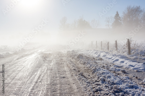 Foggy winter road