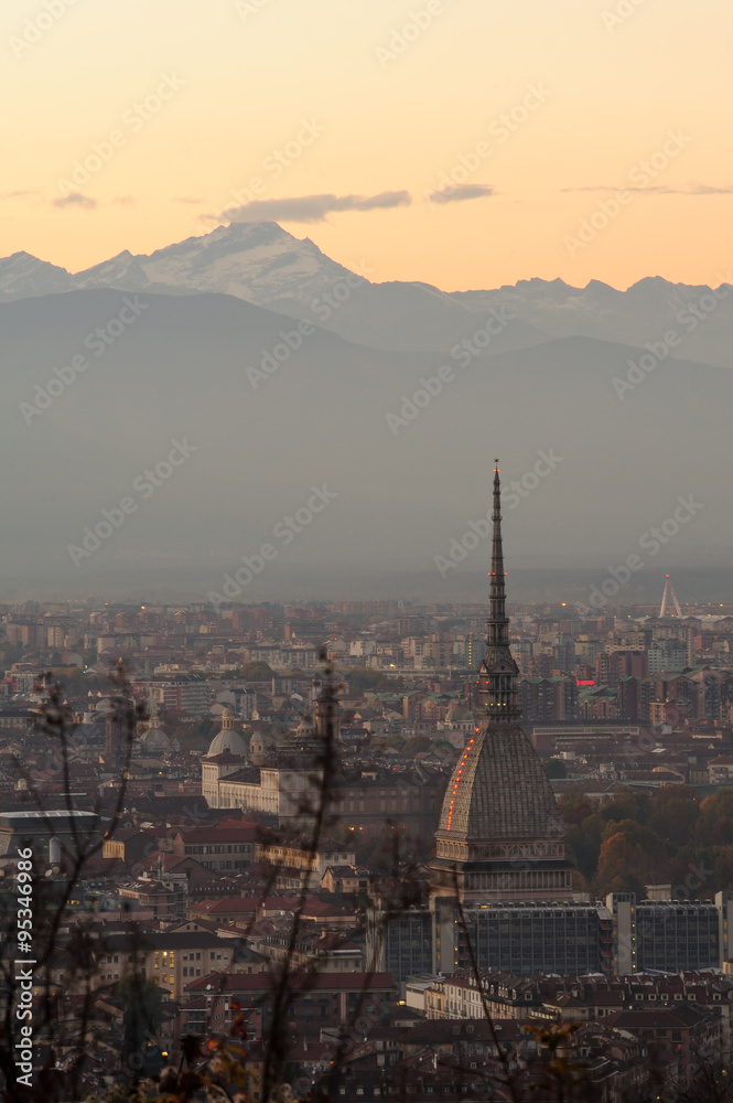 Turin cityscape - Mole Antonelliana and Alps