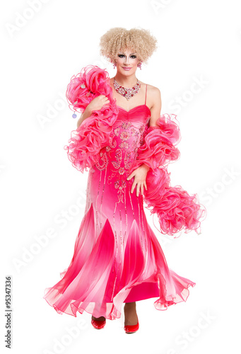 Drag Queen in Pink Evening Dress Performing