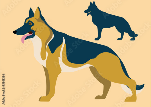german shepherd and its silhouette