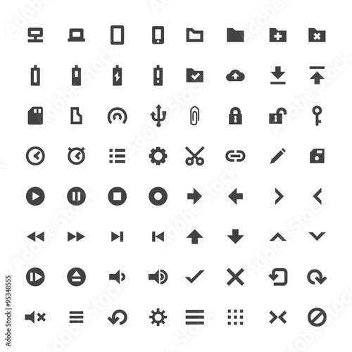vector solid monochrome software icons set.