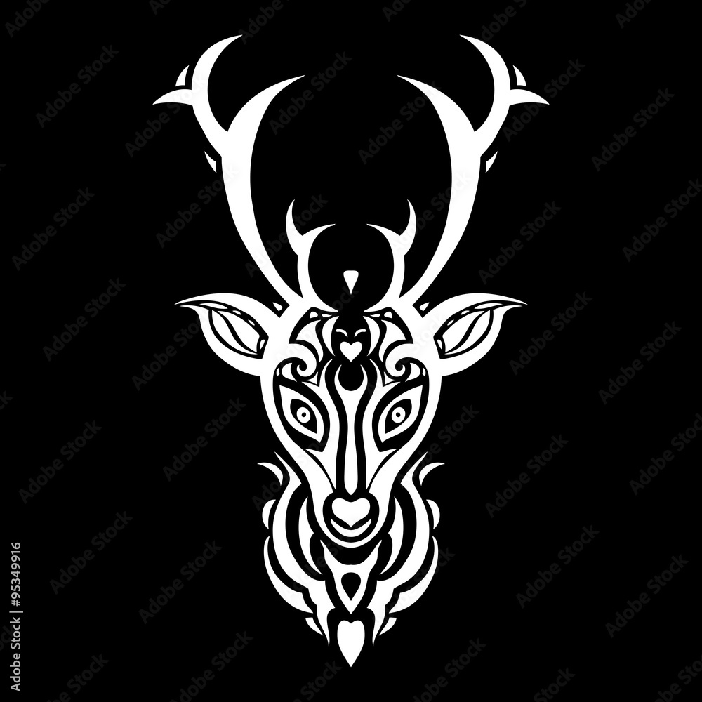 Fototapeta premium Deer head. Polynesian tattoo style