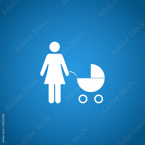 Woman with pram pictogram flat icon