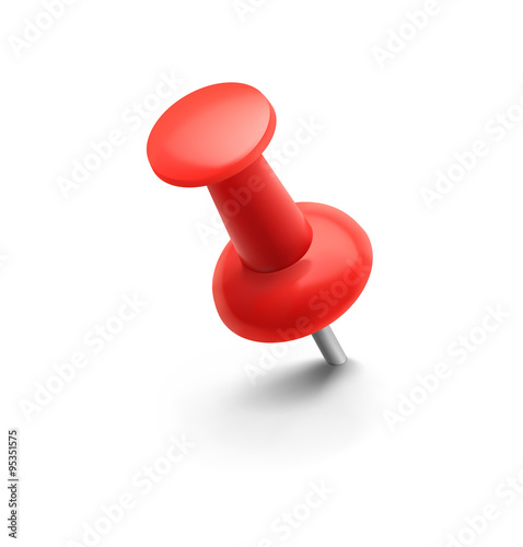 Red push pin isolated on white background. Vector illustration