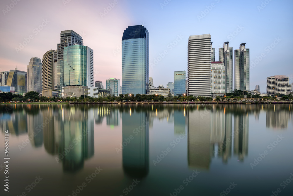 panorama photography of Large buildings cityscape in Bangkok , Thailand . 