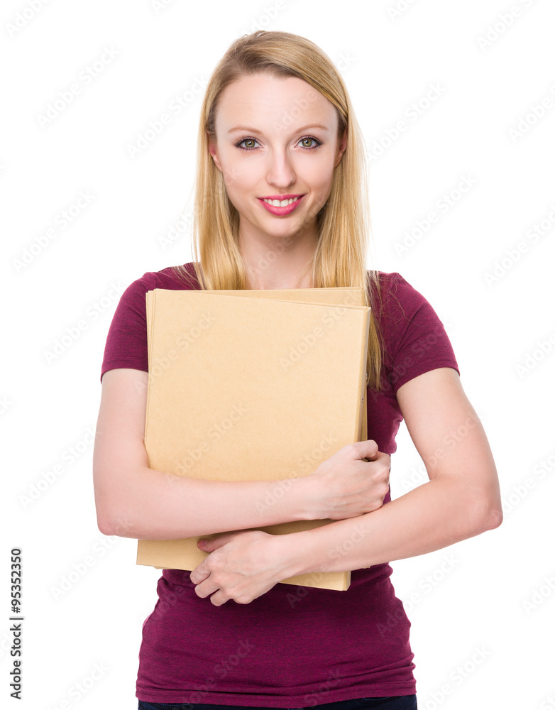 Caucasian young woman hold with folder Caucasian young woman hold with folder