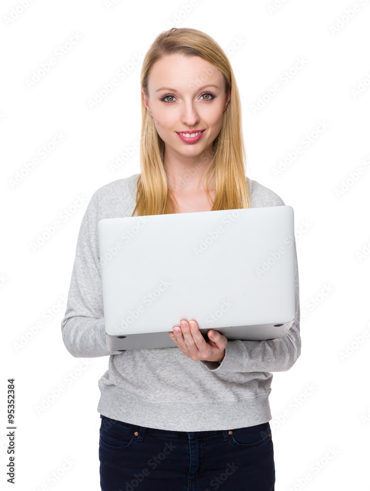 Caucasian young woman use of the notebook computer Caucasian young woman use of the notebook computer