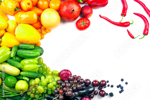 Fototapeta Naklejka Na Ścianę i Meble -  Heap of fruits and vegetables isolated on white