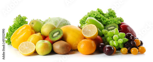 Fresh vegetables and fruits isolated on white