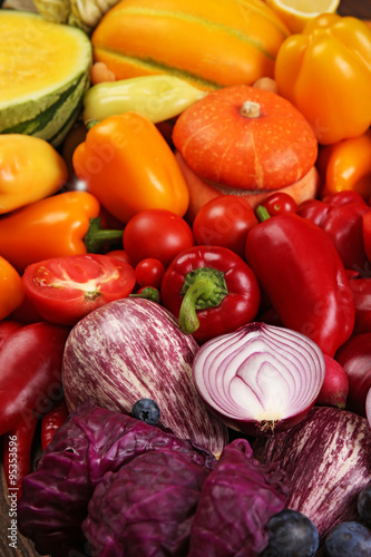 Fototapeta Naklejka Na Ścianę i Meble -  Bright close-up background of fruit and vegetables