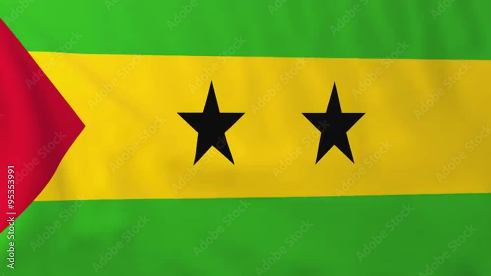 Flag of Sao Tome, slow motion waving. Rendered using official design and colors. Highly detailed fabric texture. Seamless loop in full 4K resolution. ProRes 422 codec. Flag of Sao Tome, slow motion waving. Rendered using official design and colors. Highly detailed fabric texture. Seamless loop in full 4K resolution. ProRes 422 codec.