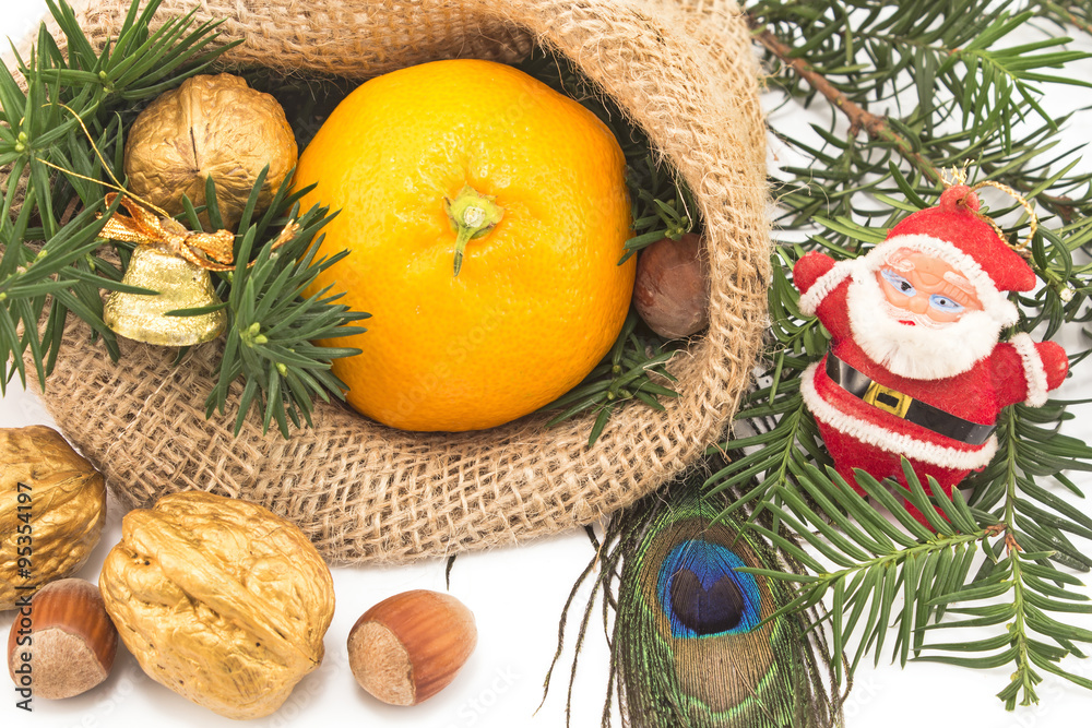 Christmas decoration with fruits and Santa Claus Christmas decoration with fruits and Santa Claus