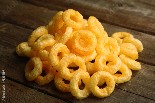 Chips rings on wooden background