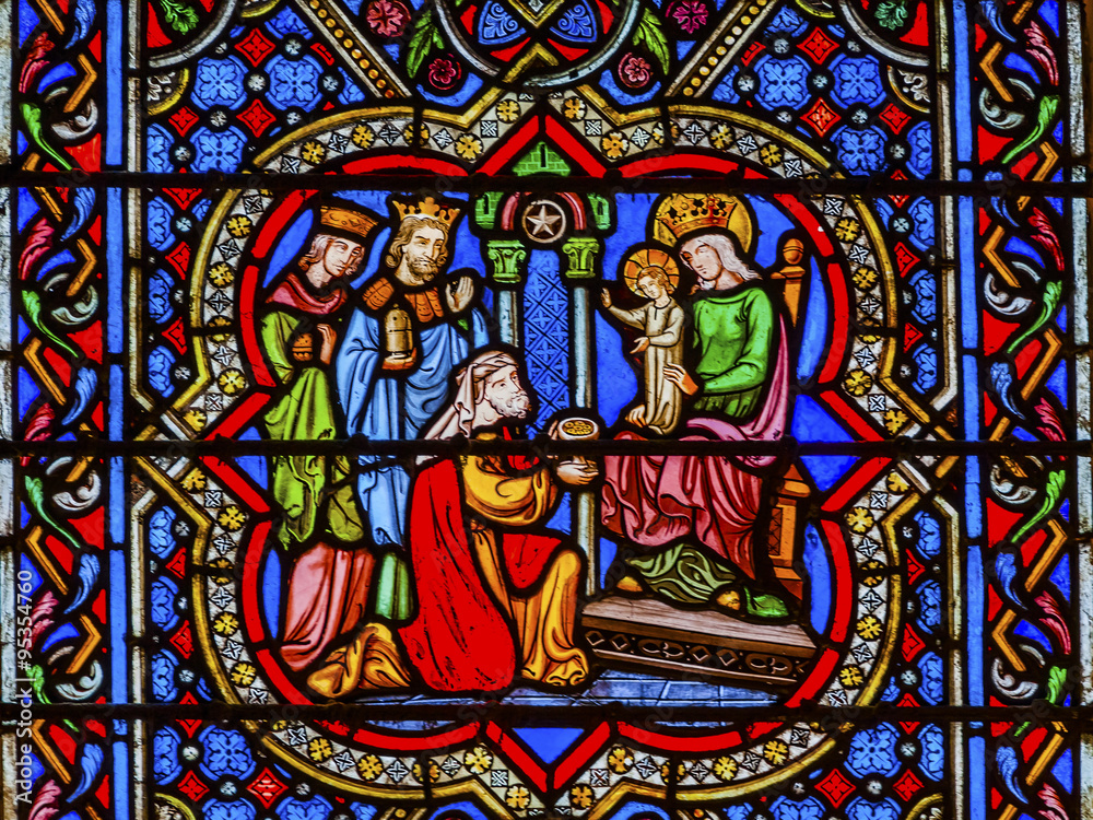 Three Kings Mary Jesus Stained Glass Notre Dame Cathedral Paris