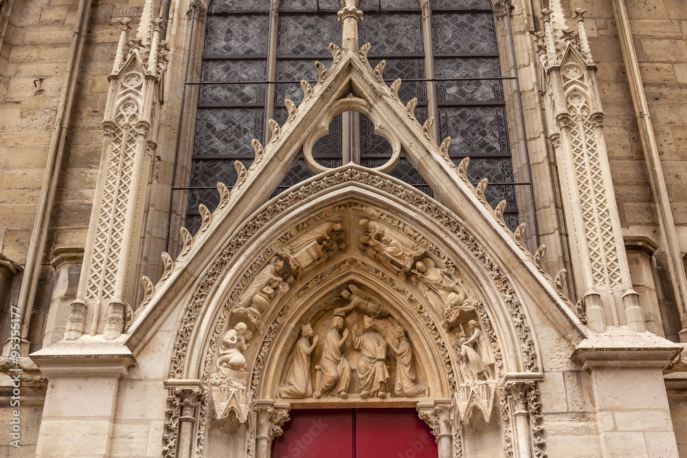 Biblical Statues Red Door Notre Dame Cathedral Paris France