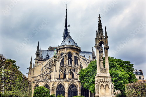 Flying Buttresses Overcast Notre Dame Cathedral Paris France photo