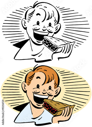 Boy eating a slice of cherry pie
