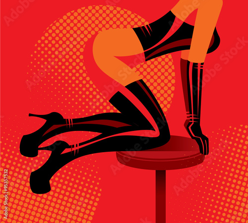 Beautiful woman with provocative clothing, kneeling on a stool