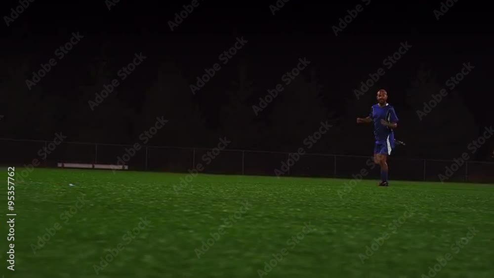 The camera pans with a soccer team as they score a goal
The camera pans with a soccer team as they score a goal