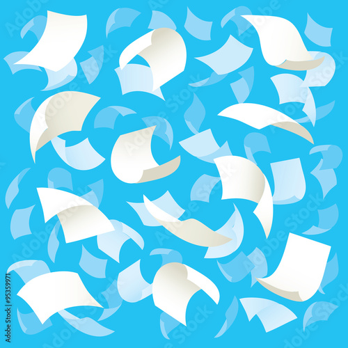 An illustration of sheets of paper fluttering in the air.
