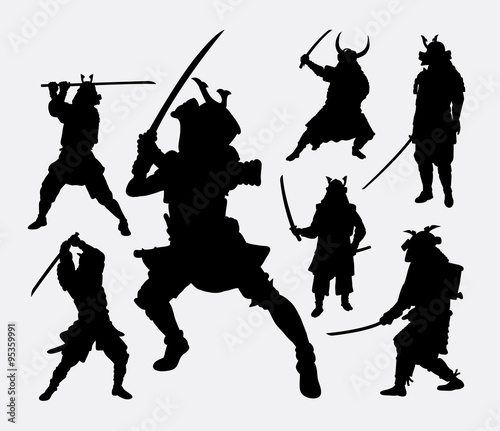Samurai japanese warrior, martial art silhouette. Good use for symbol, logo, web icon, mascot, game elements, or any design you want. Easy to use.