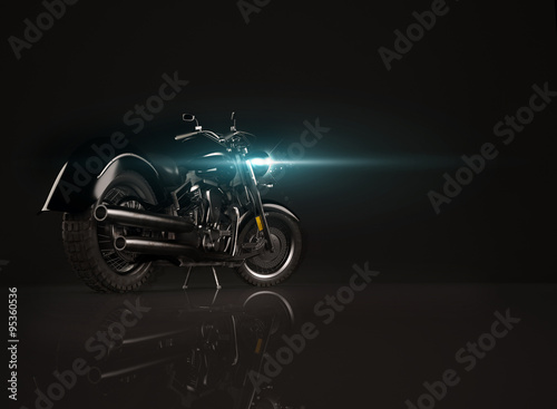 Vintage motorcycle on black background. 3D render