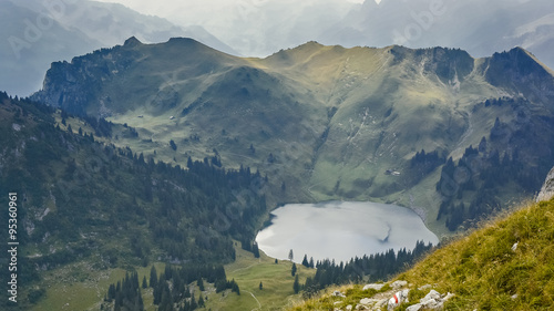 Lake Oberstockensee on Stockhorn mountain. Switzerland Alps