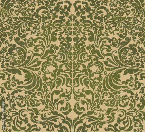 Green floral art pattern grunge style vector abstract background © mapichai